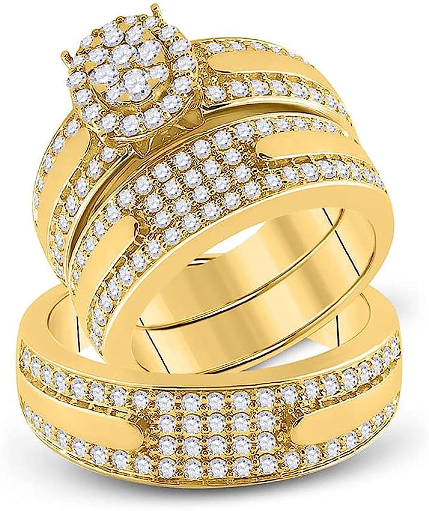 The Diamond Deal 14kt Yellow Gold His Hers Round Diamond Cluster Matching Wedding Set 1-7/8 Cttw