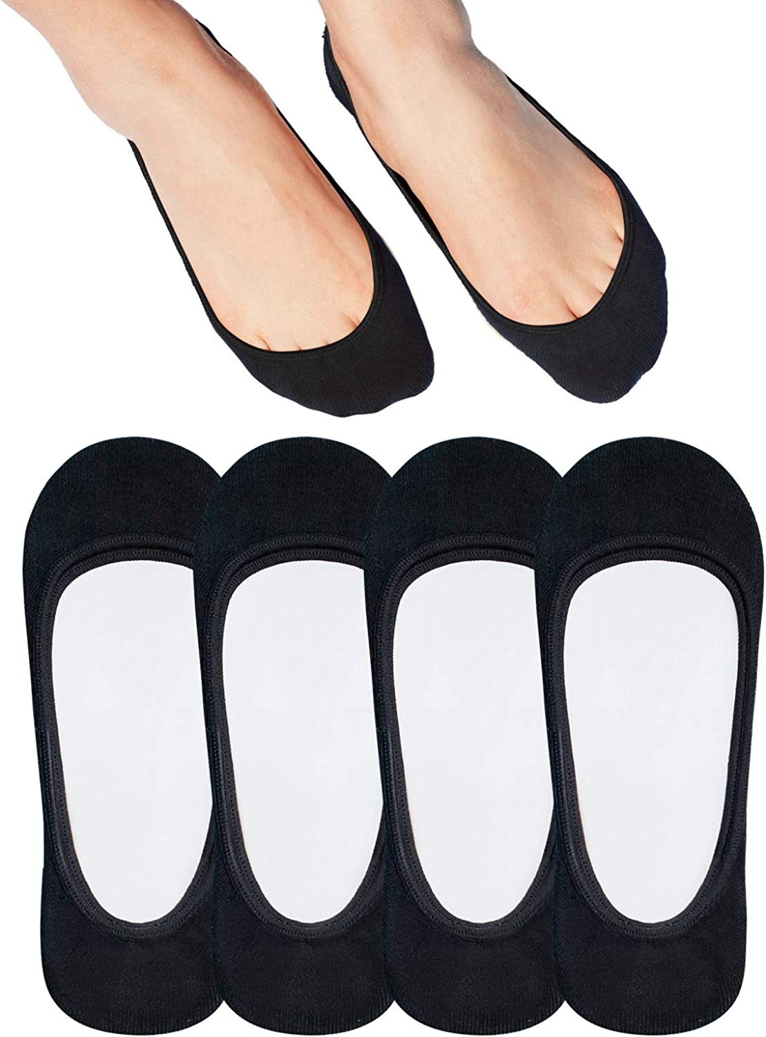 SIXDAYSOX No Show Socks Women for Flats 4 to 8 Pack Non Slip Invisible Ultra Low Cut Socks Shoe Size 5-8/9-11