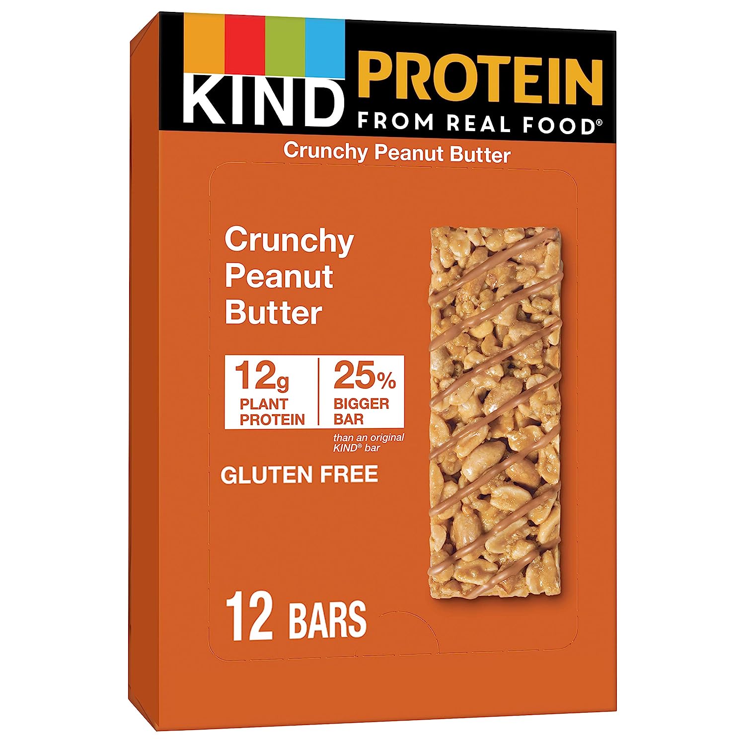 KIND Protein Bars， Crunchy Peanut Butter， Healthy Snacks， Gluten Free， 12g Protein， 12 Count