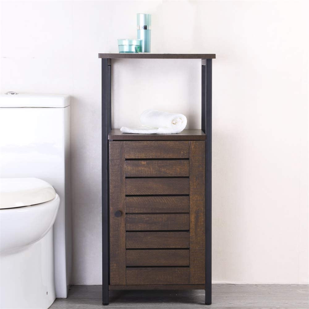 FIVEGIVEN Narrow Bathroom Storage Cabinet Rustic Industrial with Shutter Door/Shelf, Retro Espresso