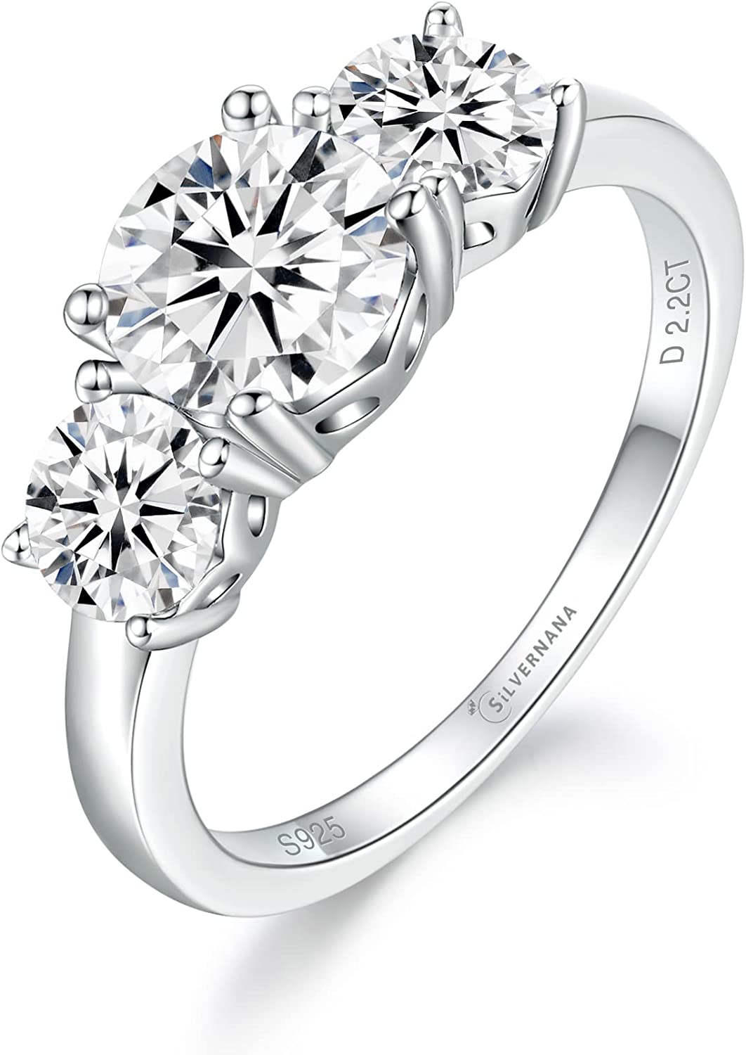 SILVERNANA Moissanite Engagement Ring Sterling Silver Rings with 18K White Gold Plated D Color VVS1 Lab Created Diamond Promise Ring Wedding Rings for Women