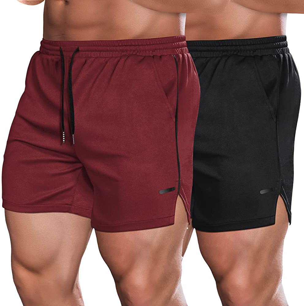 COOFANDY Men's 2 Pack Gym Workout Shorts Mesh Lightweight Bodybuilding Pants Training Running Sports Jogger with Pockets