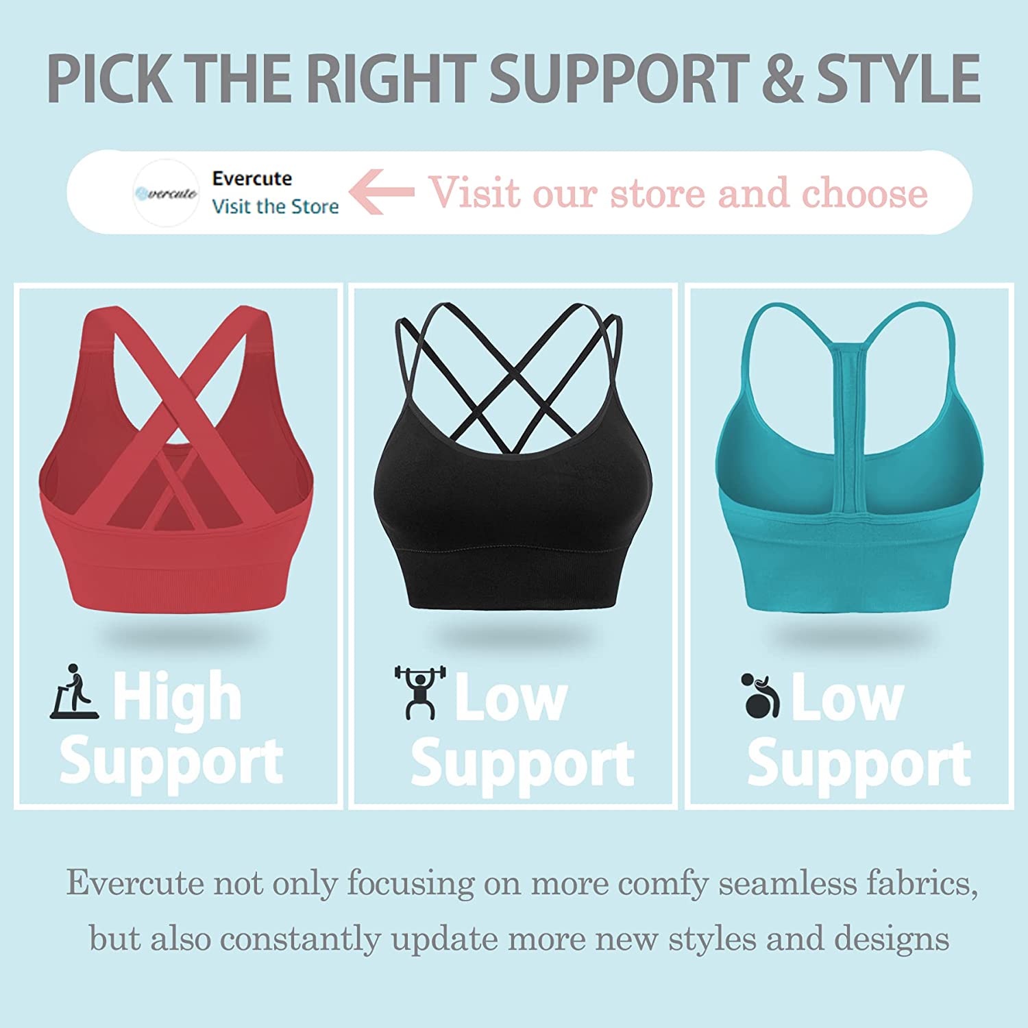 Evercute Cross Back Sport Bras Padded Strappy Criss Cross Cropped Bras for Yoga Workout Fitness Low Impact