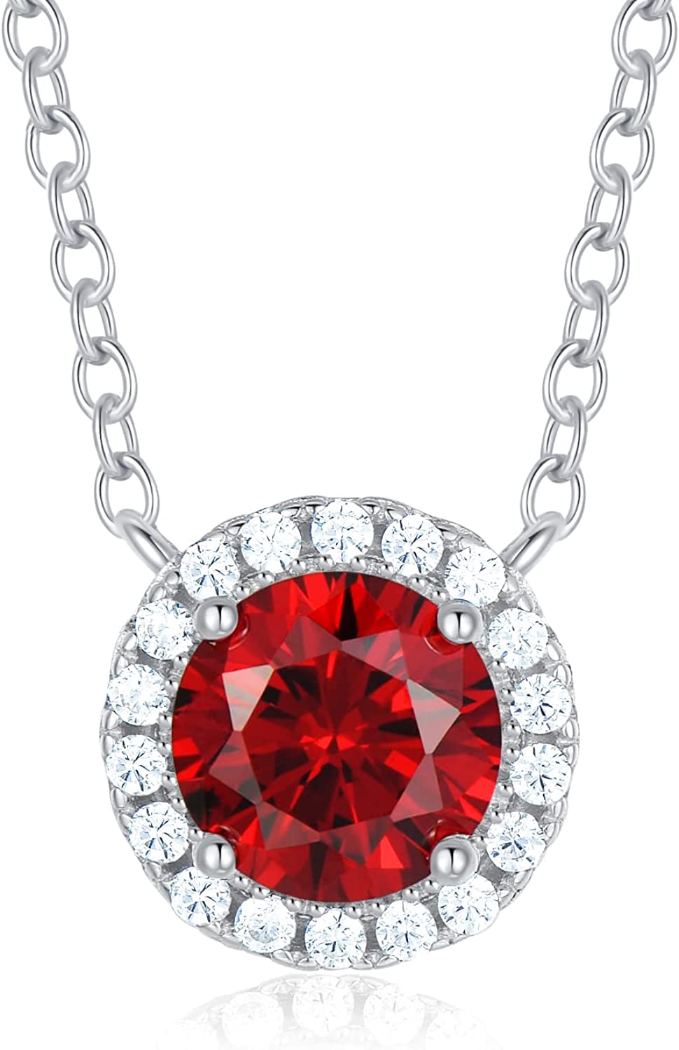 Gloffery 925 Sterling Silver Birthstone Round Solitaire Pendant Dainty Halo Necklaces for Women， Anniversary Valentine's Day Birthday Mother's Jewelry Gifts for Girls Women Wife Mom Girlfriend