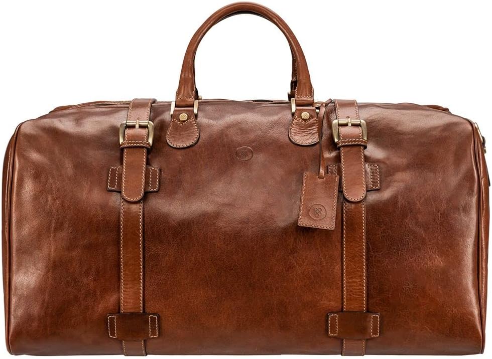 Maxwell Scott | Mens Quality Leather Extra Large Travel Bag | The FleroEL | Handmade In Italy | Chestnut Tan Brown