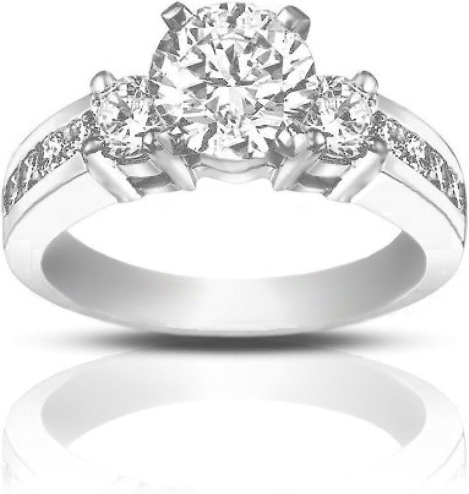 Madina Jewelry 1.25 ct Ladies Round Cut Diamond Engagement Accented Ring in 14 kt White Gold