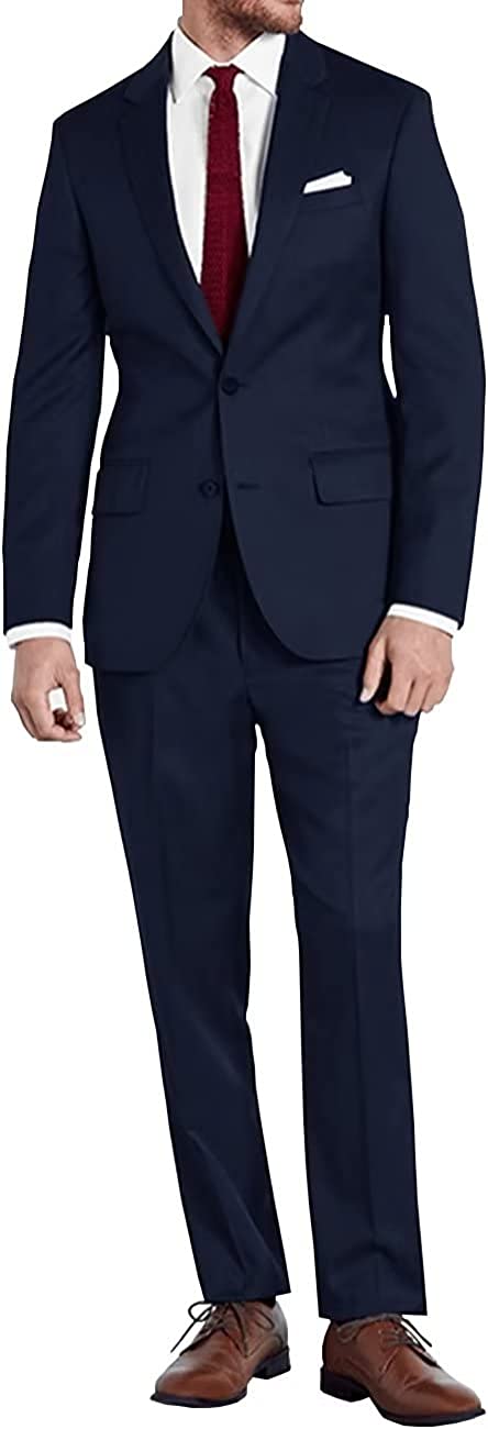 Lynerun Mens Slim Fit 2 Piece Suit Two Button Notched Lapel Solid Suit Jacket Pants Set Tuxedo for Prom