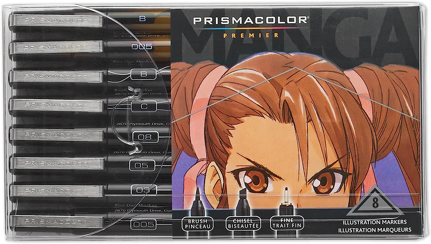 Prismacolor Premier Manga Illustration Markers, Assorted Tips, Black & Sepia, 8-Count