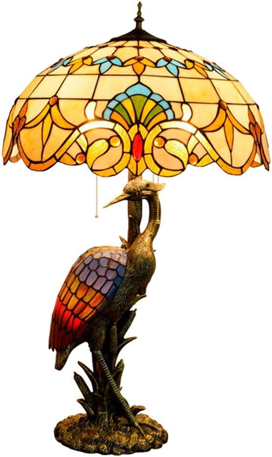 Handmade Stained Glass Table Lamp 18" Tiffany Style Large Table Lamp Yellow Baroque Desk Lamp Creative Antique Light Base for Living Room Study Bedroom Table Lamp (Color : Female)