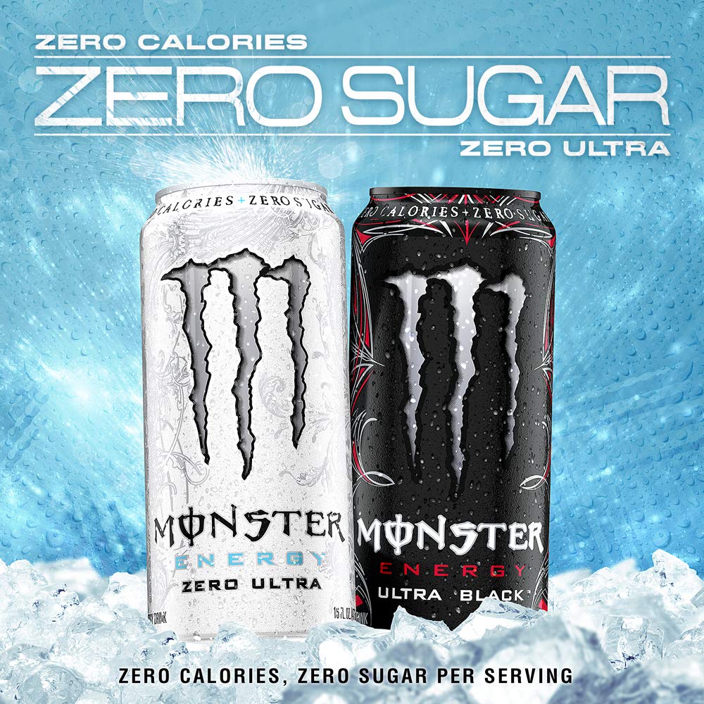 Monster Energy Ultra Black, Sugar Free Energy Drink, 16 Ounce (Pack of 24)