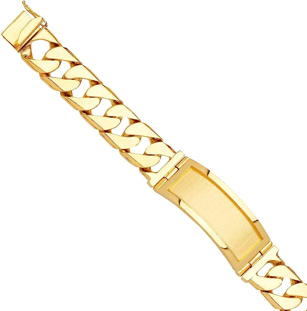 14KY Solid Link ID Bracelet - 9" | Gold Chain Bracelet for Men and Women | Solid Gold Bracelets for Womens Mens Girls Boys 14k Real | Birthday Valentines Gifts For Adults | Weight 107.2 | Jewelry Gift