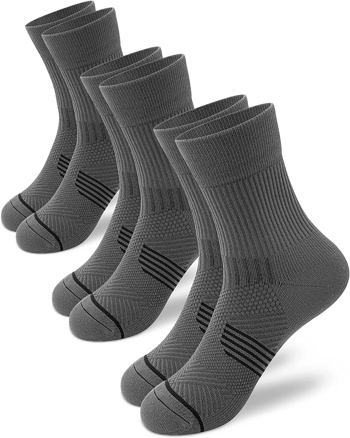 PAPLUS Compression Running Sock for Men and Women 3 Pairs, Cushioned Athletic Crew Socks with Arch Support