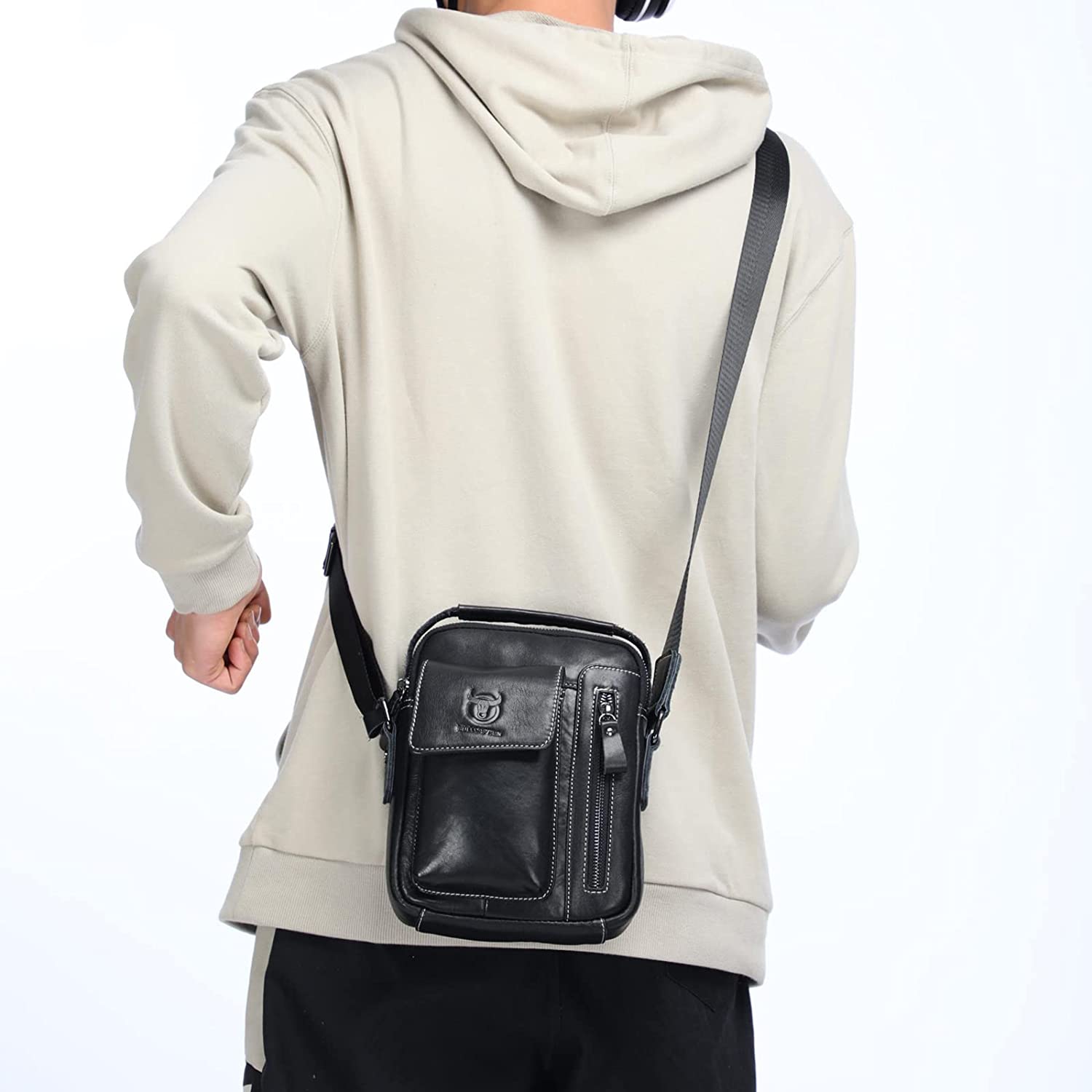 LUKZIJAES Genuine Leather Shoulder Bag Men Messenger Handbag Sling Crossbody Bag for Business Everyday Casual Travel