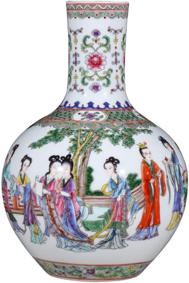 ZSEDP Jingdezhen Porcelain Hand Painted Figure Vase Flower Arrangement Antique Chinese Living Room Home Decoration