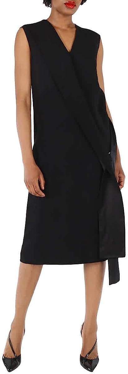 BURBERRY Ladies Black Sash-Detail Midi Dress, Brand Size 4 (US Size 2)