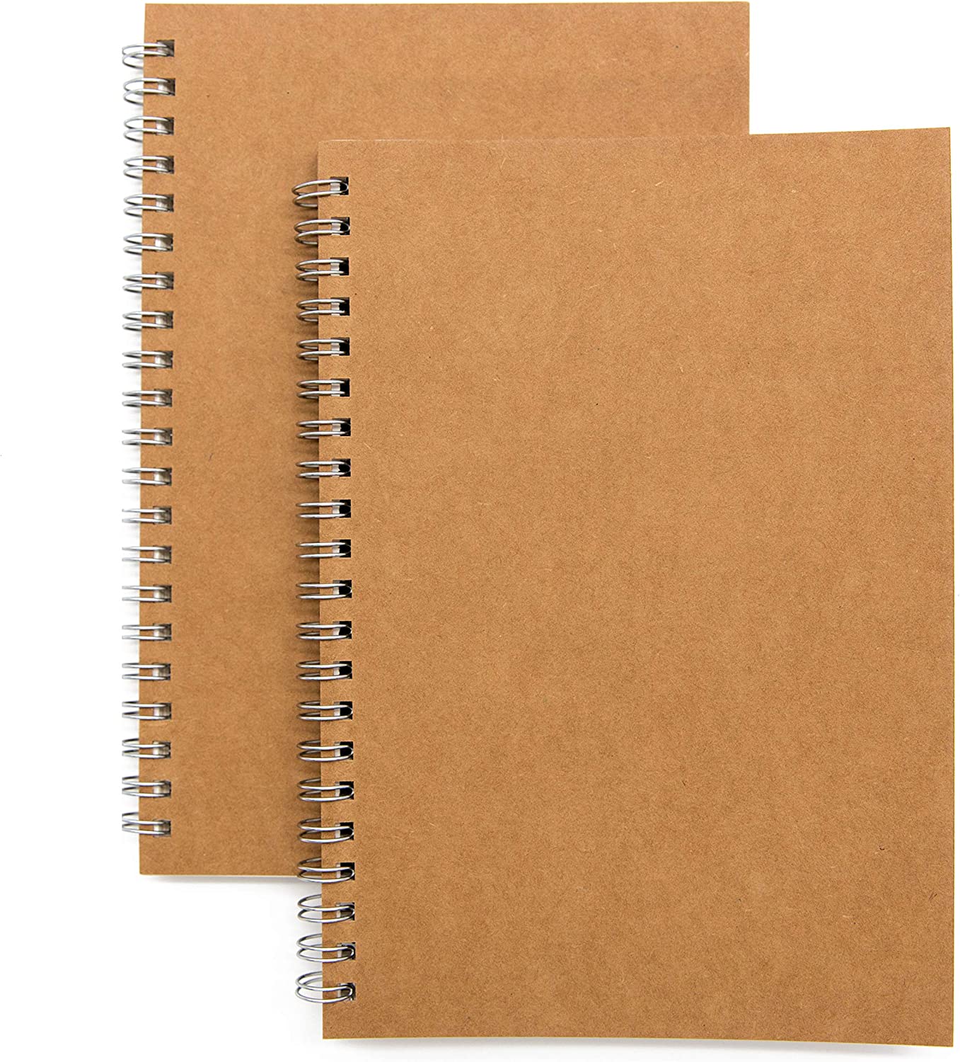 Soft Cover Spiral Notebook Journal 2-Pack, Blank Sketch Book Pad, Wirebound Memo Notepads Diary Notebook Planner with Unlined Paper, 100 Pages/ 50 Sheets, 7.5 inch x 5.1 inch (Brown)