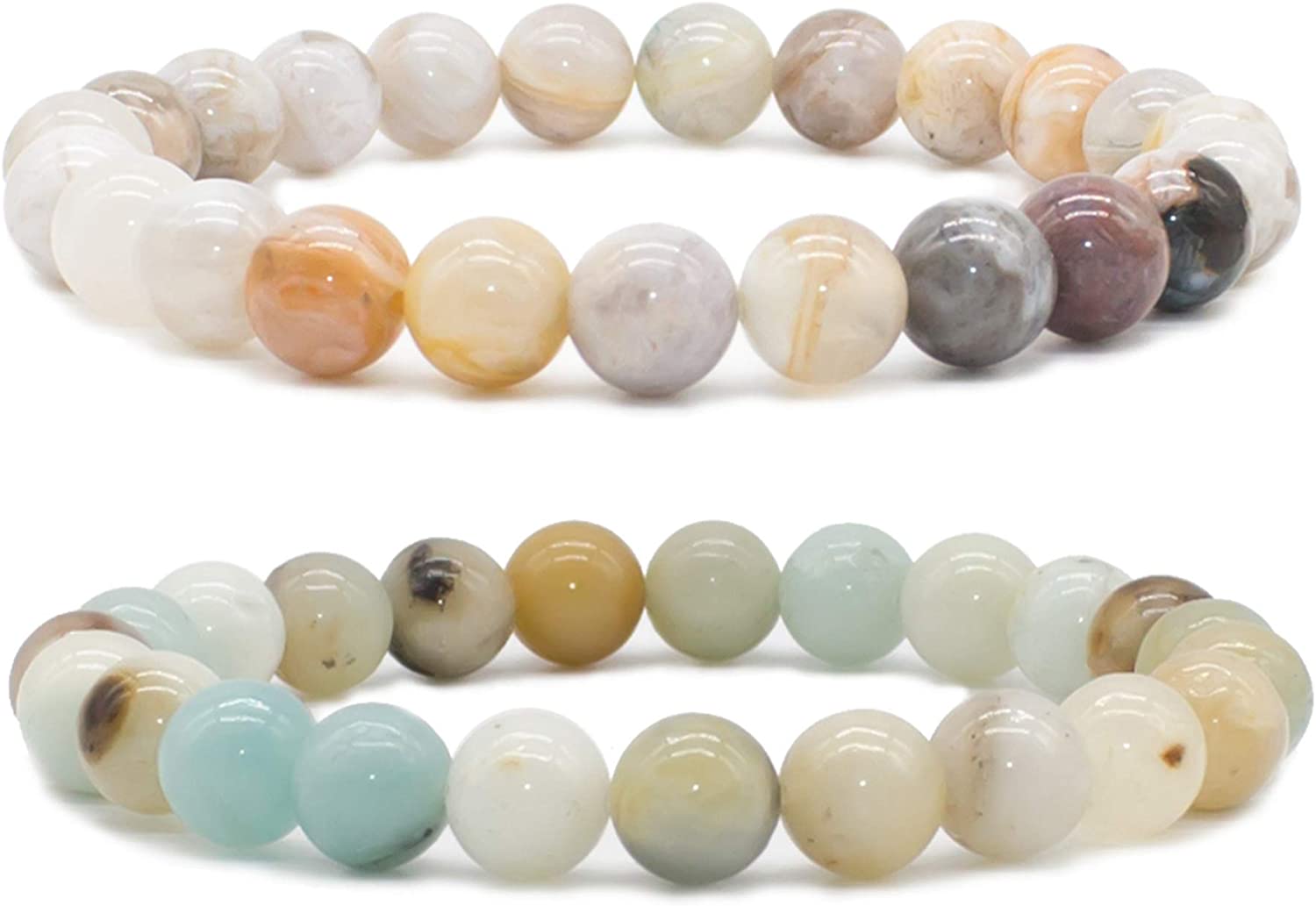 Bivei Natural Gem Semi Precious Reiki Healing Crystals Handmade 8mm Round Beads Stretch Bracelet
