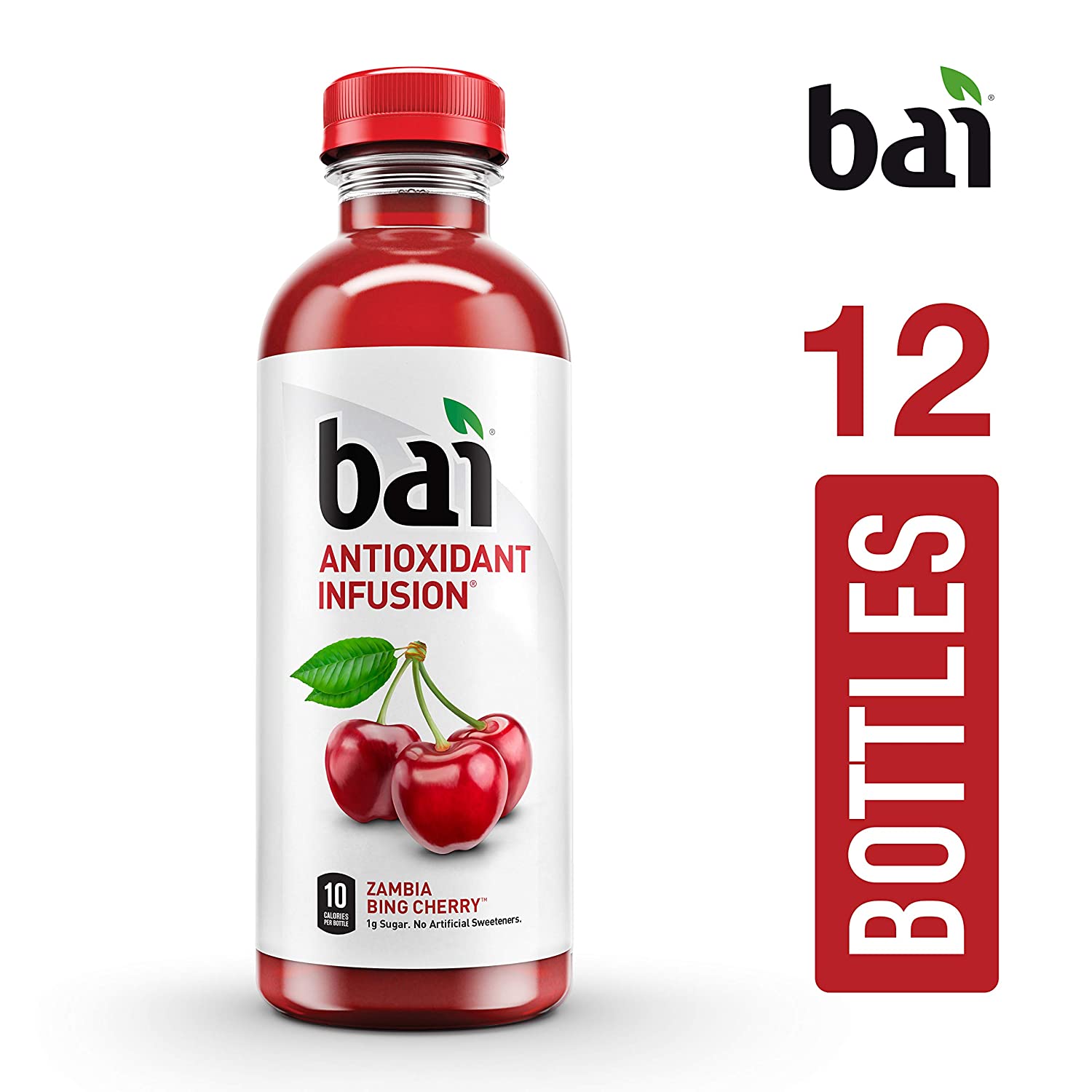 Bai Flavored Water, Zambia Bing Cherry, Antioxidant Infused Drinks, 18 Fluid Ounce Bottles, 12 count