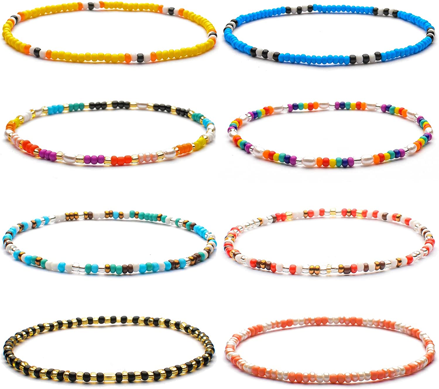 XIJIN 18 Pieces Elastic Beaded Anklets for Women Girls Handmade Beach Boho Colorful Beads Ankle Bracelets Set