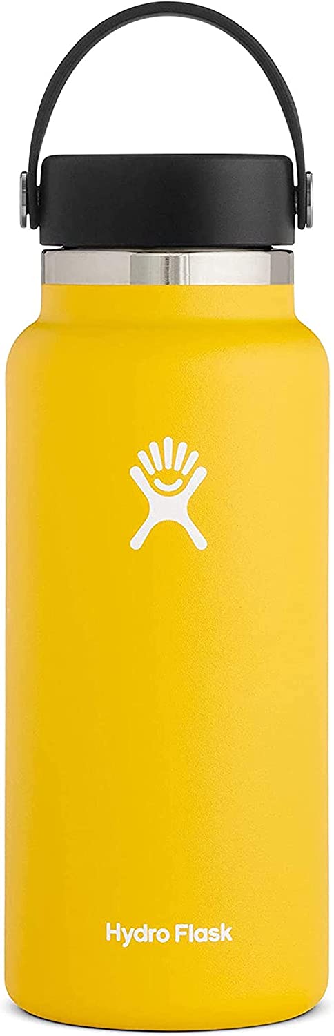 Hydro Flask Water Bottle - Stainless Steel & Vacuum Insulated - Wide Mouth 2.0 with Leak Proof Flex Cap - 32 oz, Sunflower