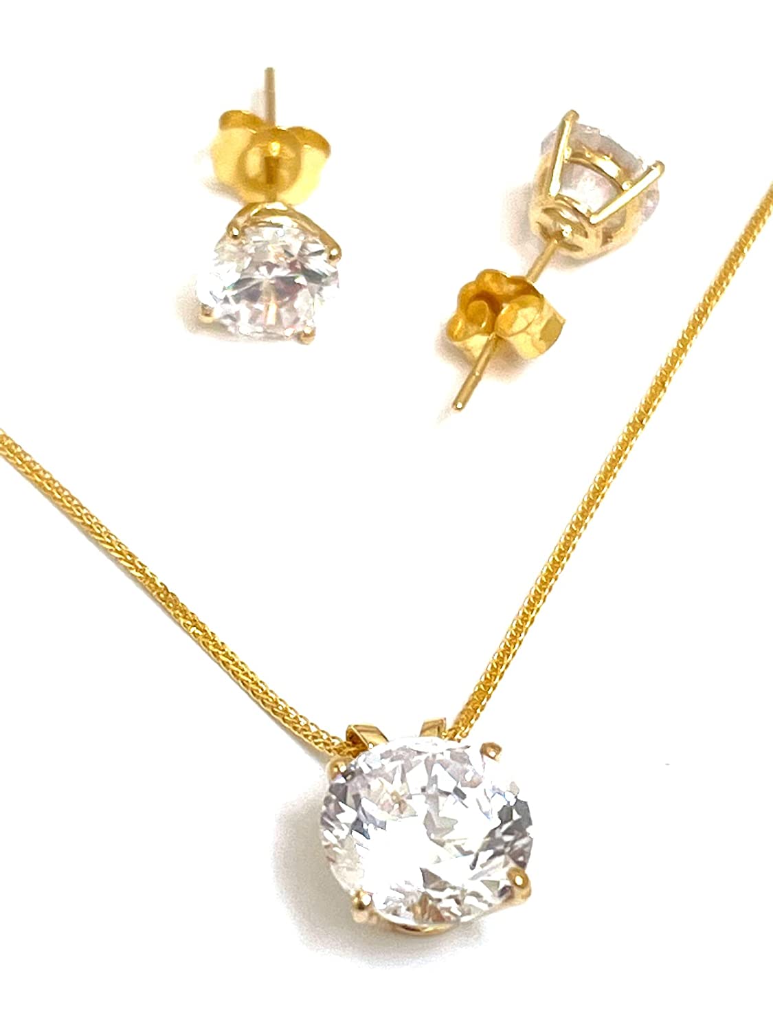 3.5ct Luxury DIAMOND Earrings Necklace SET: SOLID 18K GOLD Solitaire Diamond Necklace & Solitaire Diamond Earring studs Women VALENTINE'S day Gift Ideas Solitaire Jewelry SET 18" Solid 18k GOLD chain
