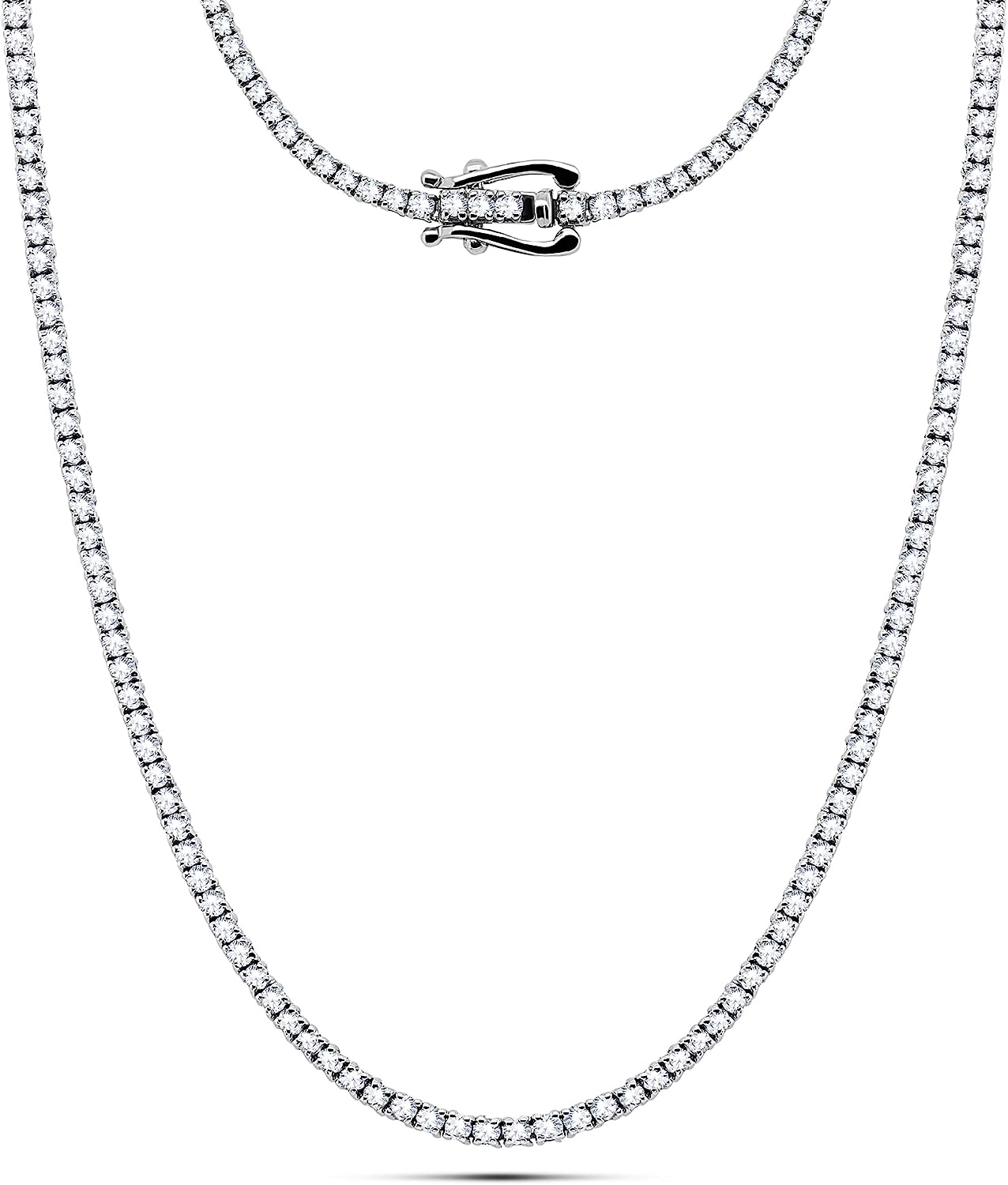 Poshadime 4.23 Carat Natural Diamond Tennis Necklace In 14K White Gold For Women's Jewelry (Diamond Clarity_i2 & Color -H) 18" In Necklace