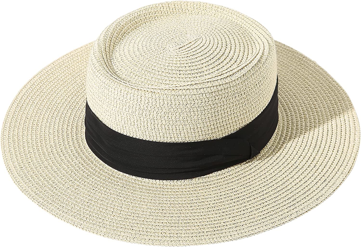 Lanzom UPF50+ Women Wide Brim Straw Panama Sun Hat Boater Summer Beach Sun Hat