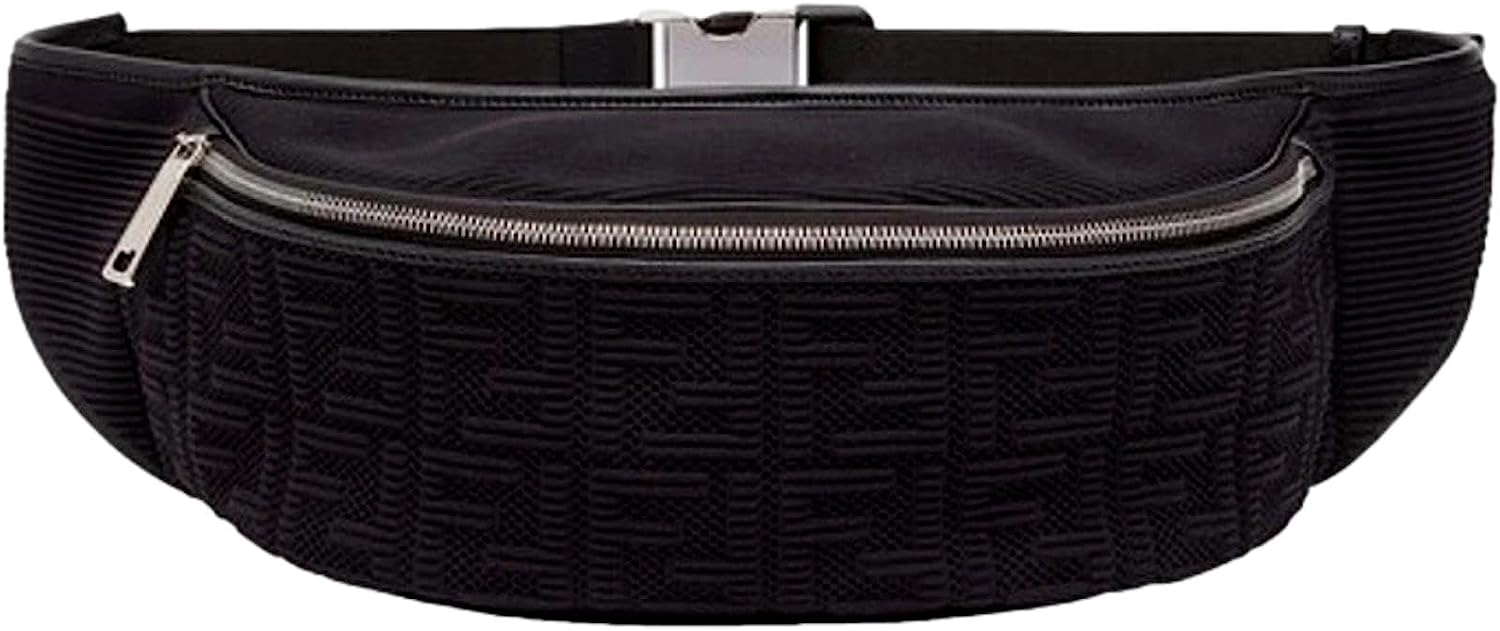 FENDI FF Woven Black Canvas Belt Bag
