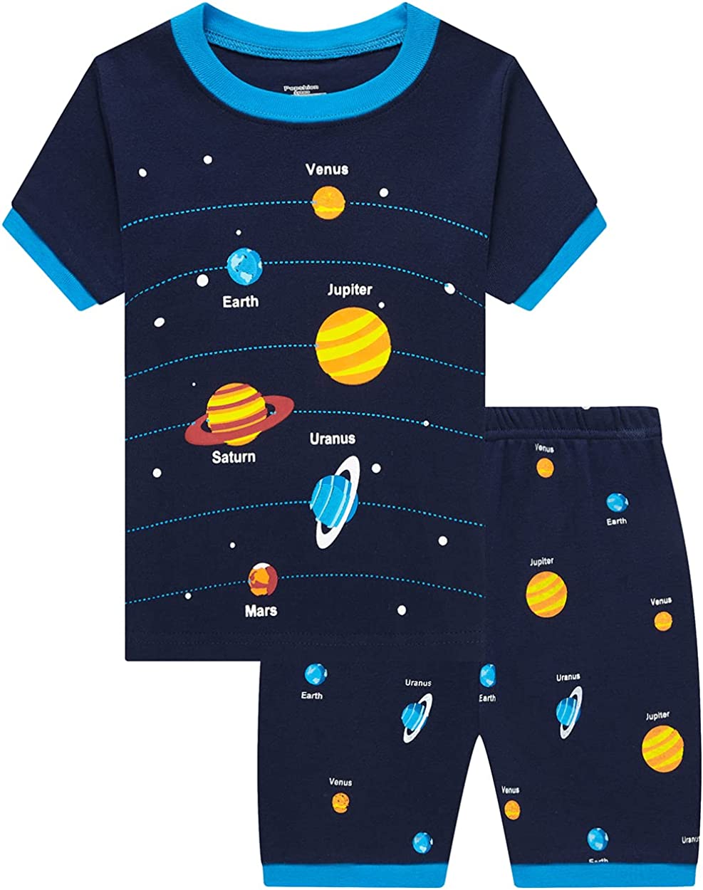Popshion Boys Pajamas 100% Cotton Toddler Clothes Summer Pjs for Boy Planet Dinosaur Sleepwear Kids Short Sets 2-10 Years