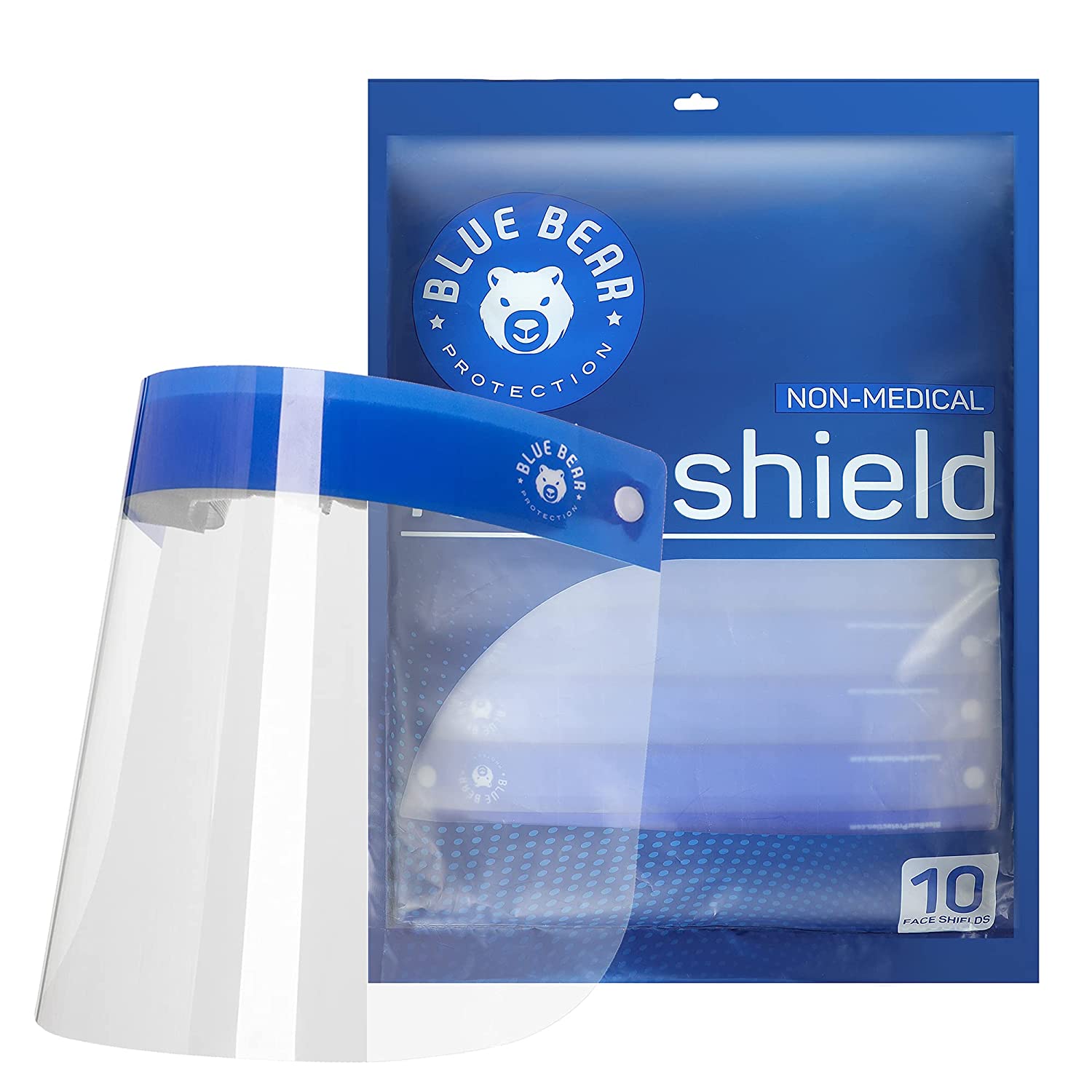 BLUE BEAR PROTECTION Face Shield Protection, Adult Face Shield, Protective Face Shields for Women and Men, Clear Face Shield, Face Shield Mask Reusable, Mask Shield (Pack of 10)