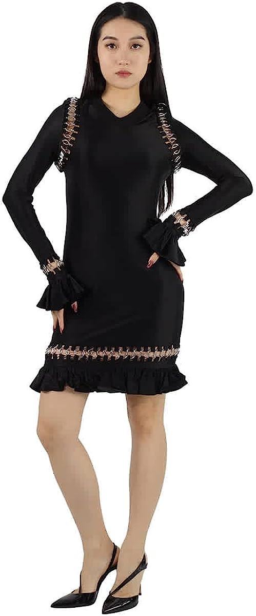 BURBERRY Ladies Black Ring Pierced Stretch Jersey Mini Dress, Brand Size Medium