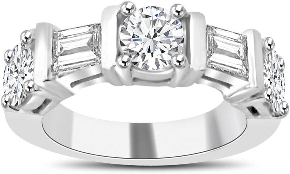 Madina Jewelry 1.54 ct Round and Baguette Cut Diamond Wedding Band Ring in 14 kt White Gold