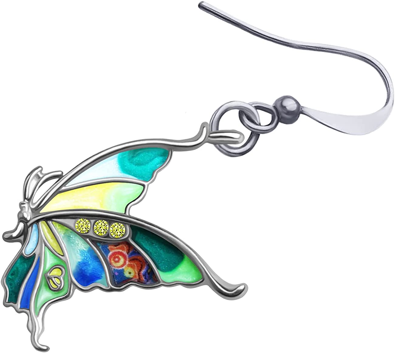 Enamel Alloy Rhinestone Butterfly Earrings Dangle Fashion Insect Jewelry For Women Girls Charm Gift