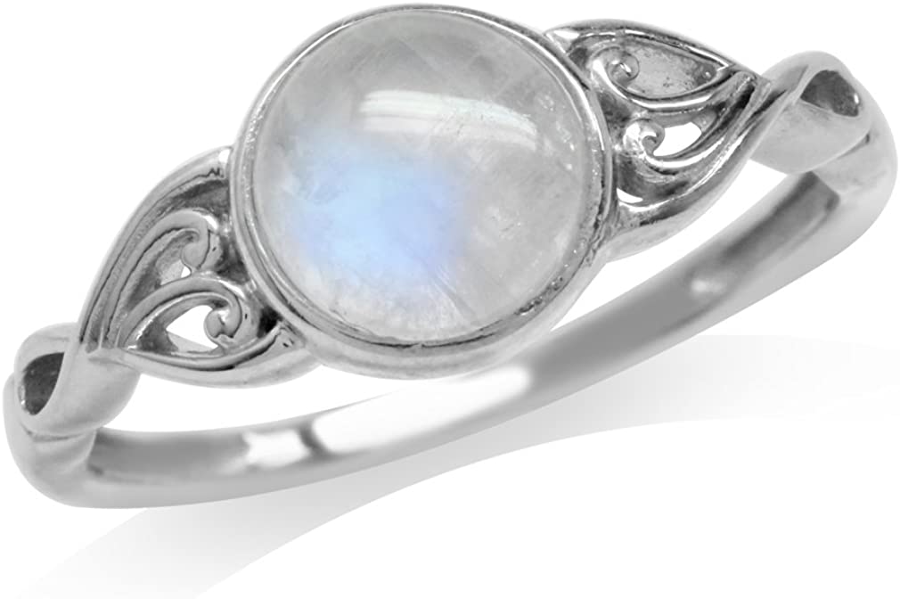 Silvershake 7mm Natural Moonstone 925 Sterling Silver Victorian Style Solitaire Ring