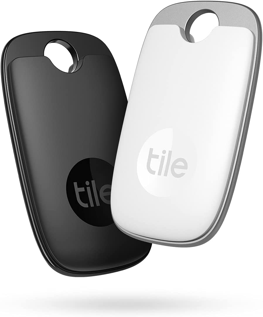Tile Pro 2-Pack (Black/White). Powerful Bluetooth Tracker, Keys Finder and Item Locator for Keys, Bags, and More; Up to 400 ft Range. Water-Resistant. Phone Finder. iOS and Android Compatible.