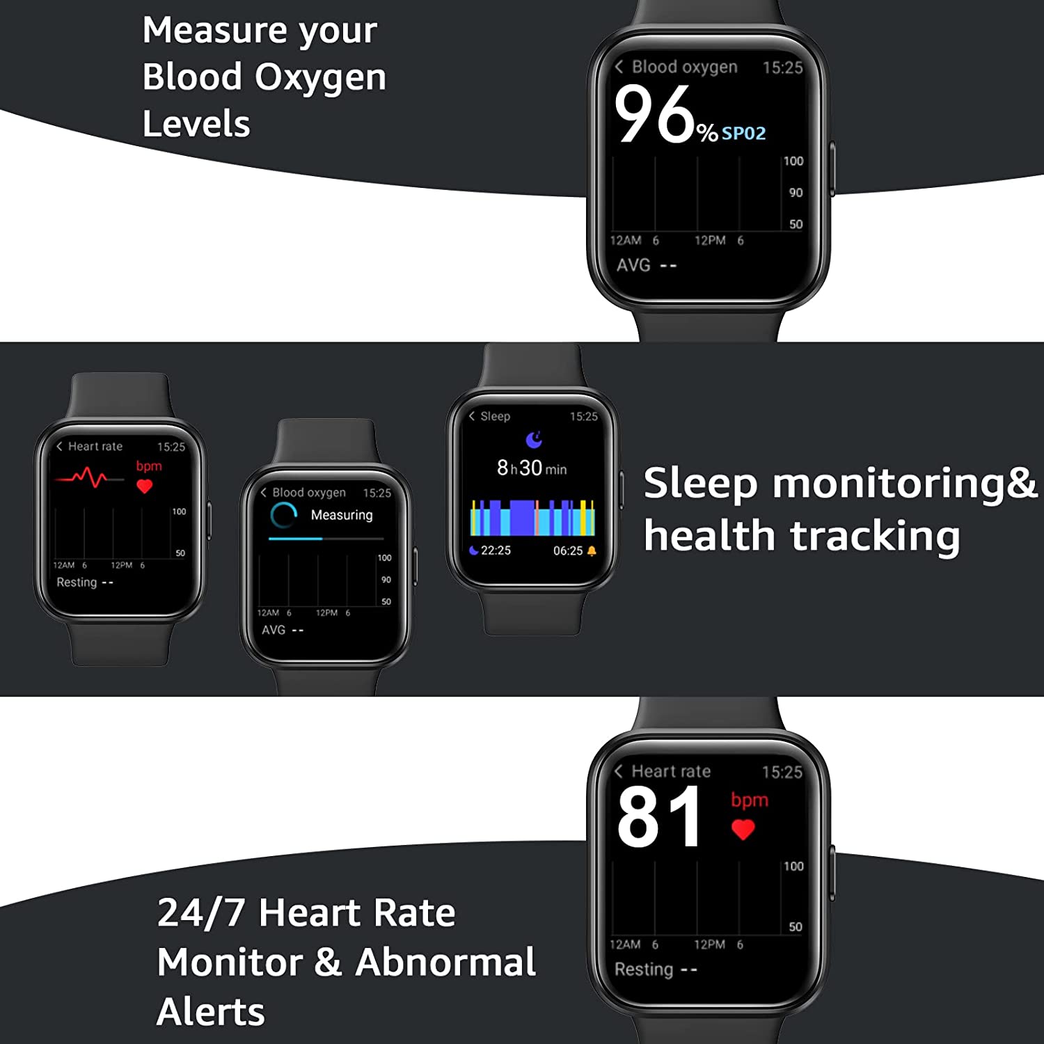 Portzon Smart Watch for iOS and Android Phones, Watches for Men Women IP68 Waterproof Smartwatch Fitness Tracker Watch with Heart Rate/Sleep Monitor Steps Calories Counter