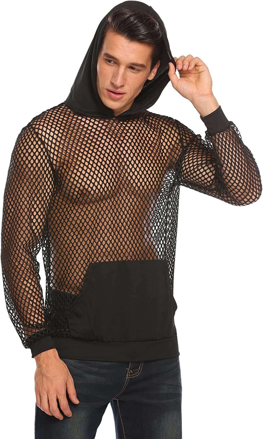 COOFANDY Men's Sexy Fishnet See Through Tank Top Muscle Workout T Shirt Mesh Transparent Tees Top