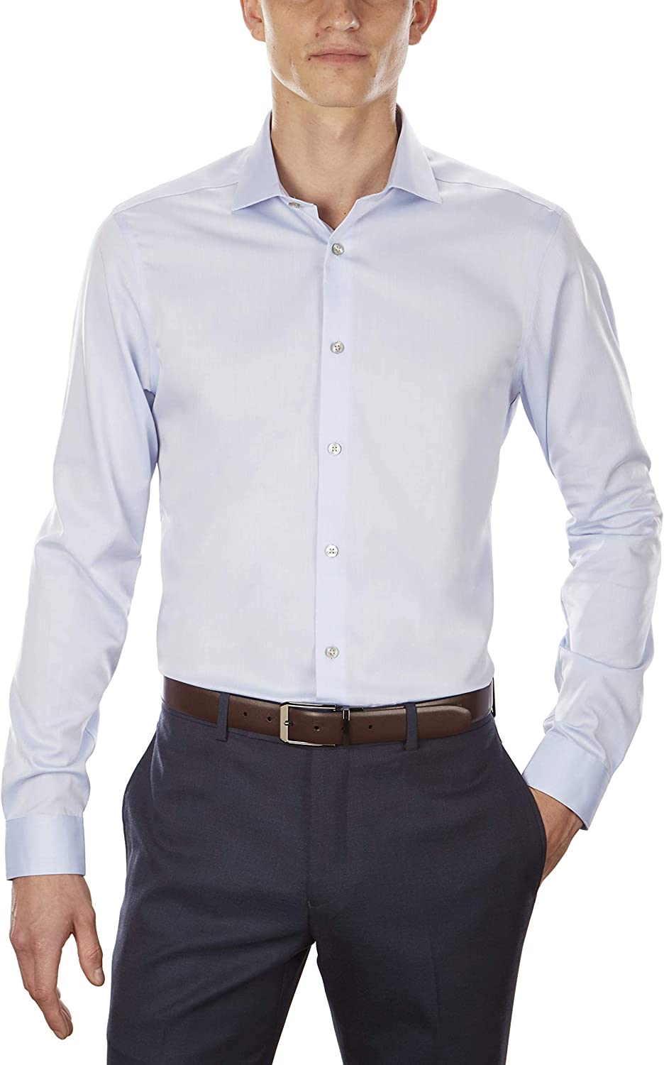 Calvin Klein Men's Dress Shirt Slim Fit Non Iron Herringbone Spread Collar