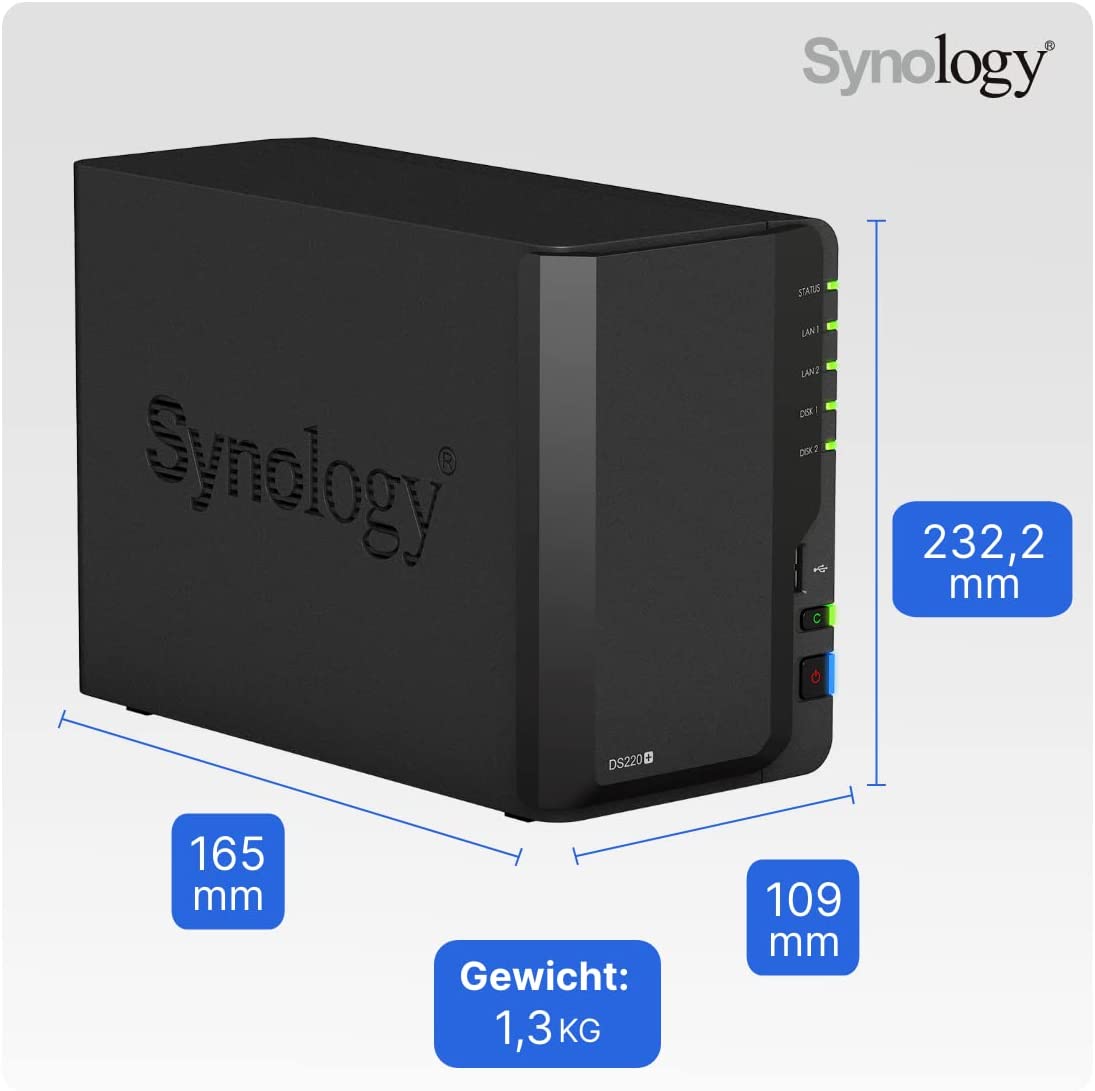 Synology DS220+ 2-Bay Diskstation NAS Intel Celeron J4025 2GB Ram 2xRJ-45 1GbE LAN-Port 12TB Bundle with 2X 6TB Seagate IronWolf