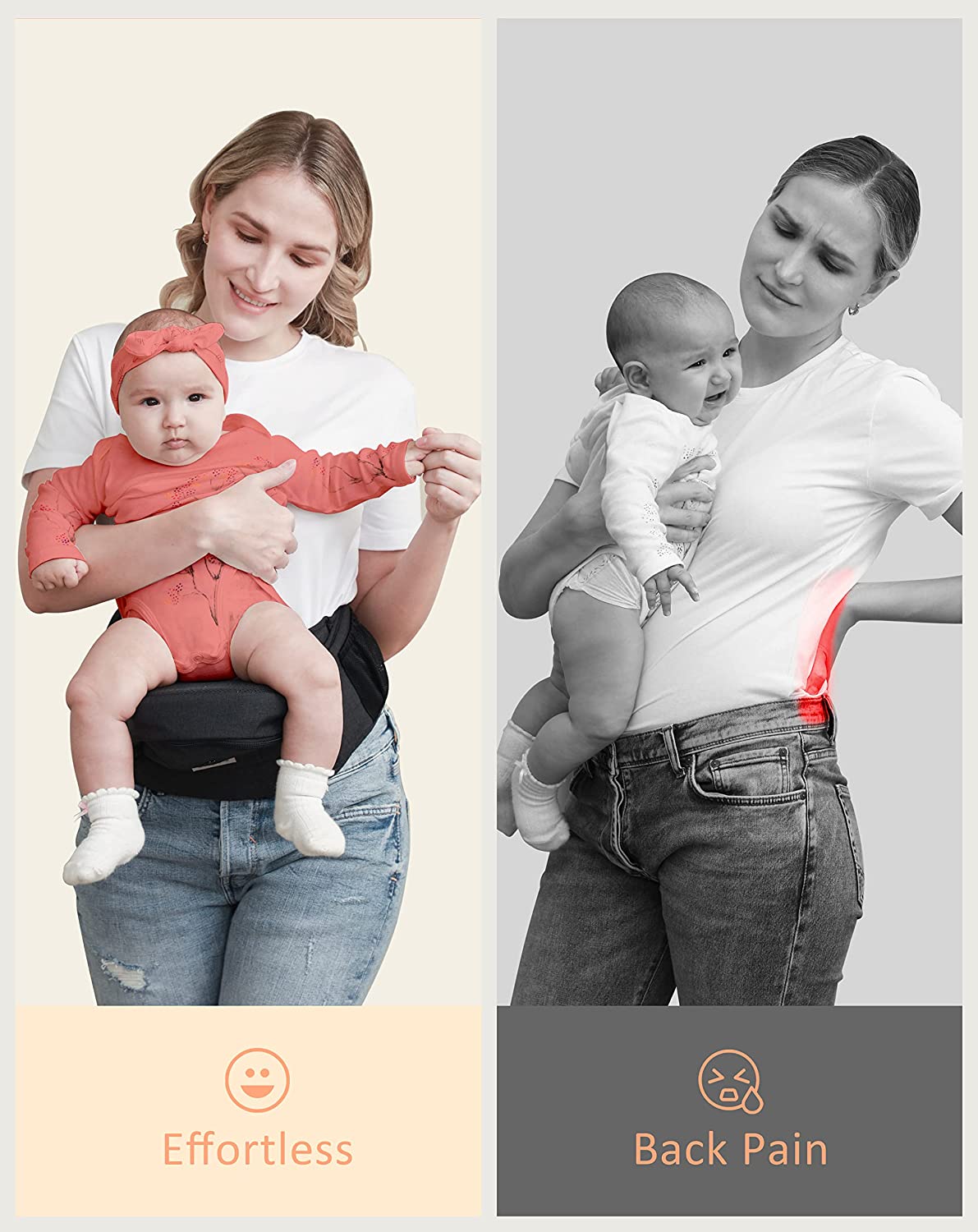 BABYMUST Hip Seat Baby Carrier, Advanced Adjustable Waistband &Various Pockets, Ergonomic Carrier for Newborns to Toddlers up to 66lbs, Black