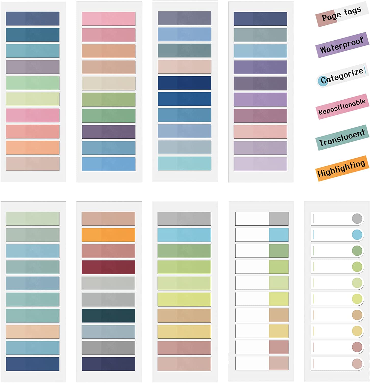 HAUTOCO 1800Pcs Sticky Tabs Page Markers Book Tabs for Annotating Books, Colored Morandi Sticky Note Tabs Page Flag Tabs, Writable, Repositionable Index Tabs for Page Marking Classify File, 9 Sheets