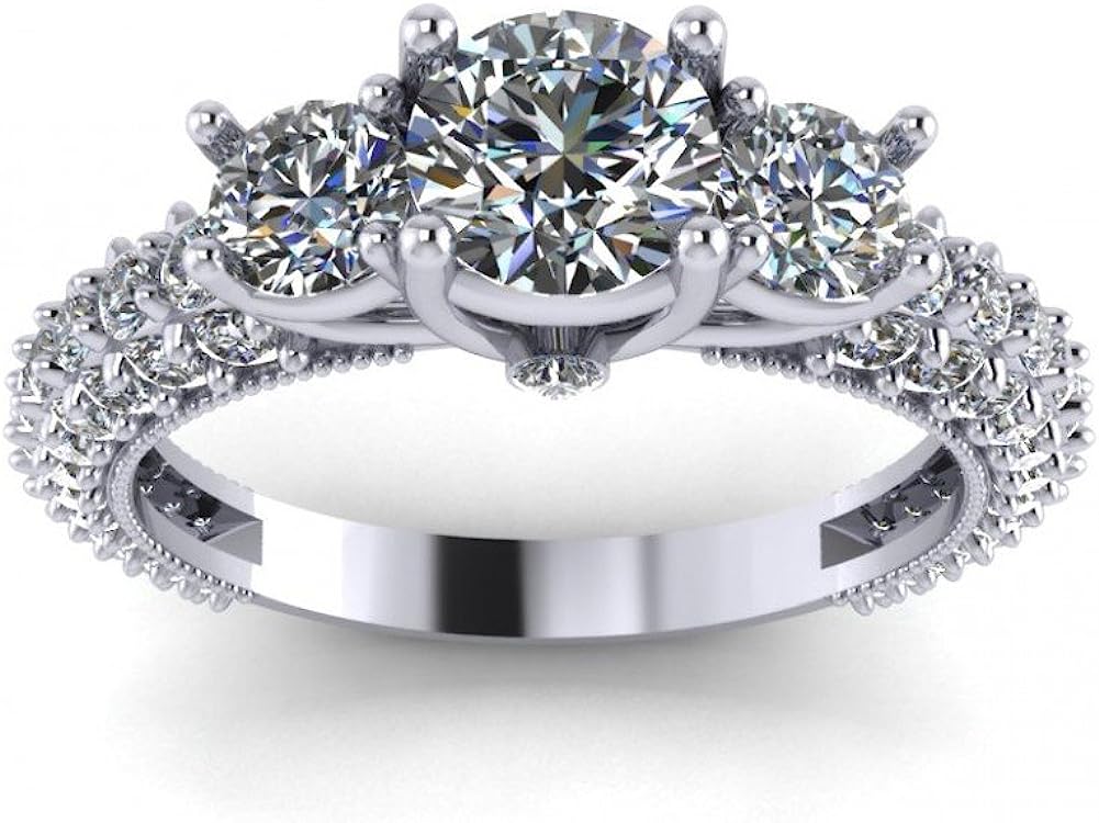 Madina Jewelry 2.60 ct Ladies Round Cut Diamond Engagement Ring with Accented Diamonds in 14 kt White Gold