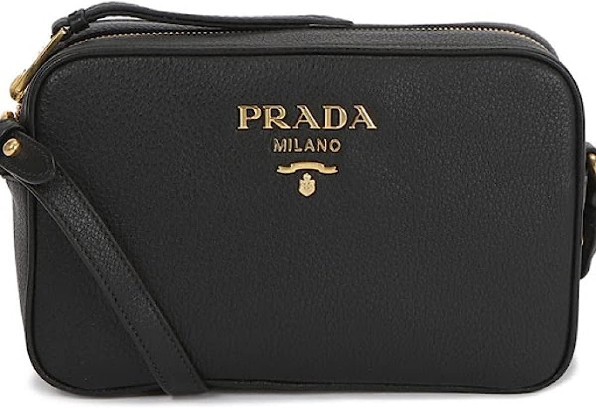 Prada Black Vitello Phenix Leather Shoulder Camera Bag 1BH103