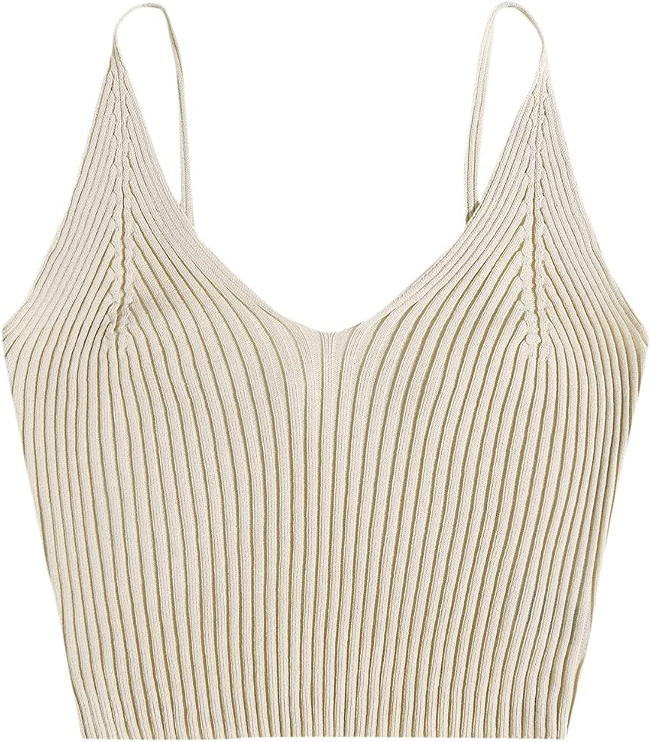 SweatyRocks Women's V Neck Crop Cami Top Ribbed Knit Spaghetti Strap Sleeveless Vest