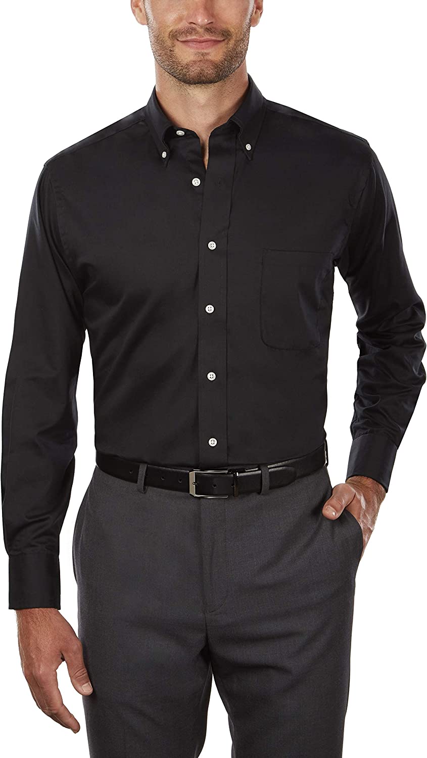 Van Heusen Men's Regular Fit Twill Solid Button Down Collar Dress Shirt
