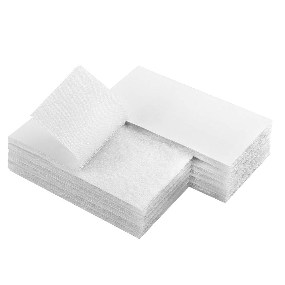 Melsan 2x4 inch Adhesive Square Hook and Loop Tape -12 Sets, Sticky Back Fastener for Indoor or Outdoor Use - Instead of Holes and Screws, White