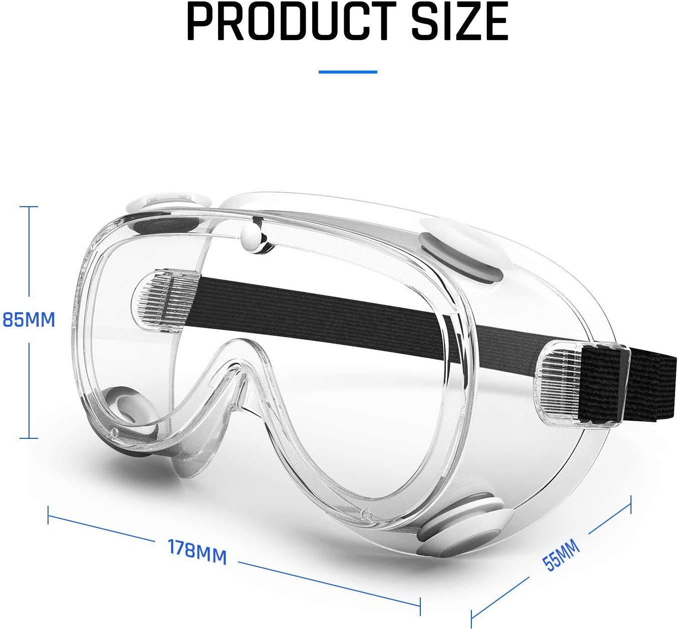 WOOLIKE Safety Goggles Medical Goggles Fit Over Eyeglasses Anti-Fog Safety Glasses Clear Lab Goggles Protective Eyewear FA-03 (Transparent frame&Clear lens)