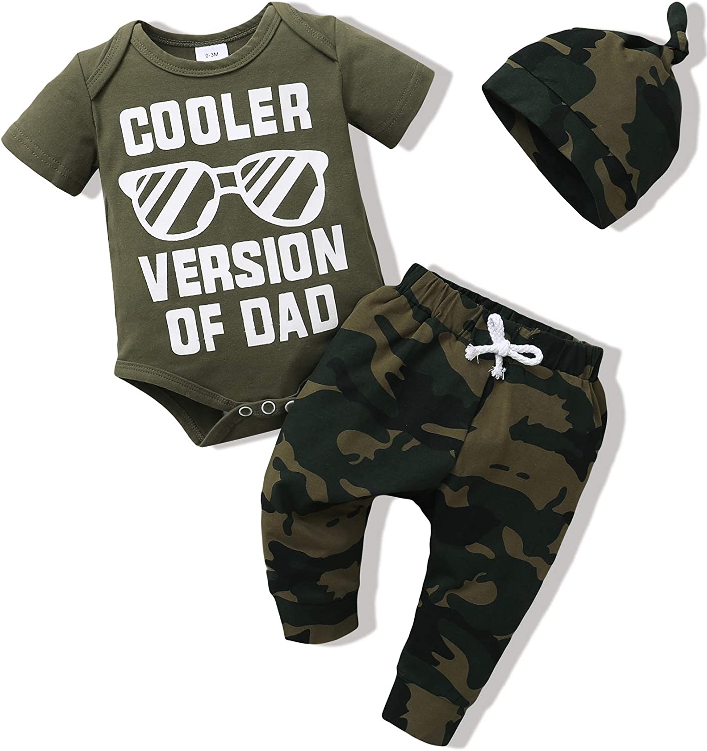 NZRVAWS Baby Boy Clothes Newborn Boy Outfit Infant Letter Print Romper Long Pants Set Hat 3PC Toddler Clothe