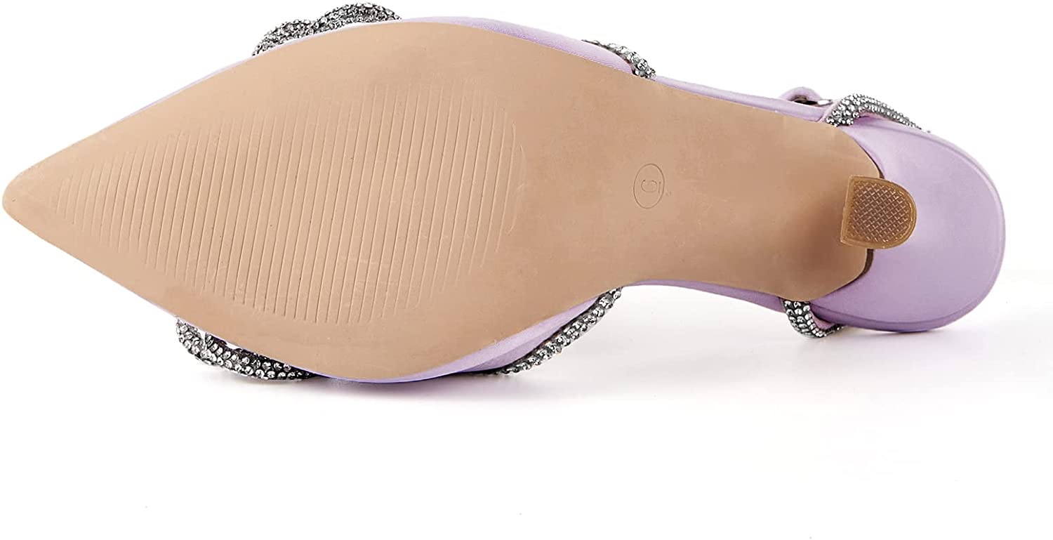 TINSTREE Women's Rhinestone Ankle Strap Heeled Sandals Pointy Toe Stilettos High Heels Pumps Lace Up Sparkling Wedding Bridal Dress Shoes