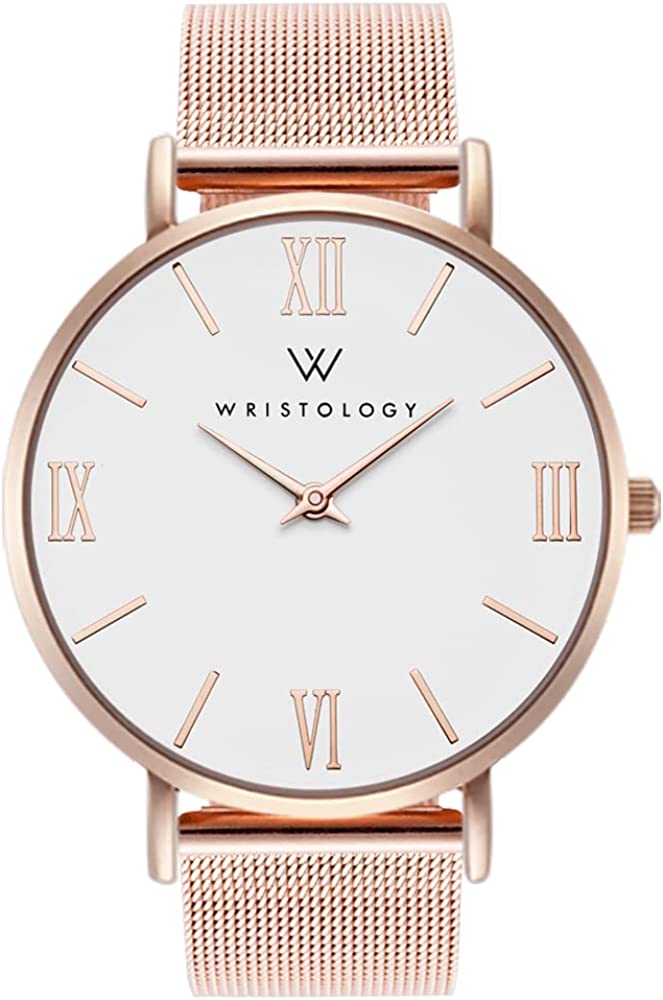 Wristology 29 Options - Maxi Leather Band Roman Numerals Boyfriend Watch - Interchangeable Genuine Leather Strap - Large Easy to Read Analog Face for Women or Men